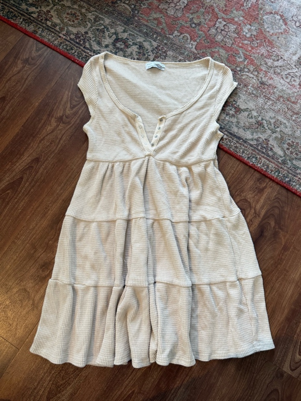 Urban Outfitters Cream Tiered Henley Mini Dress